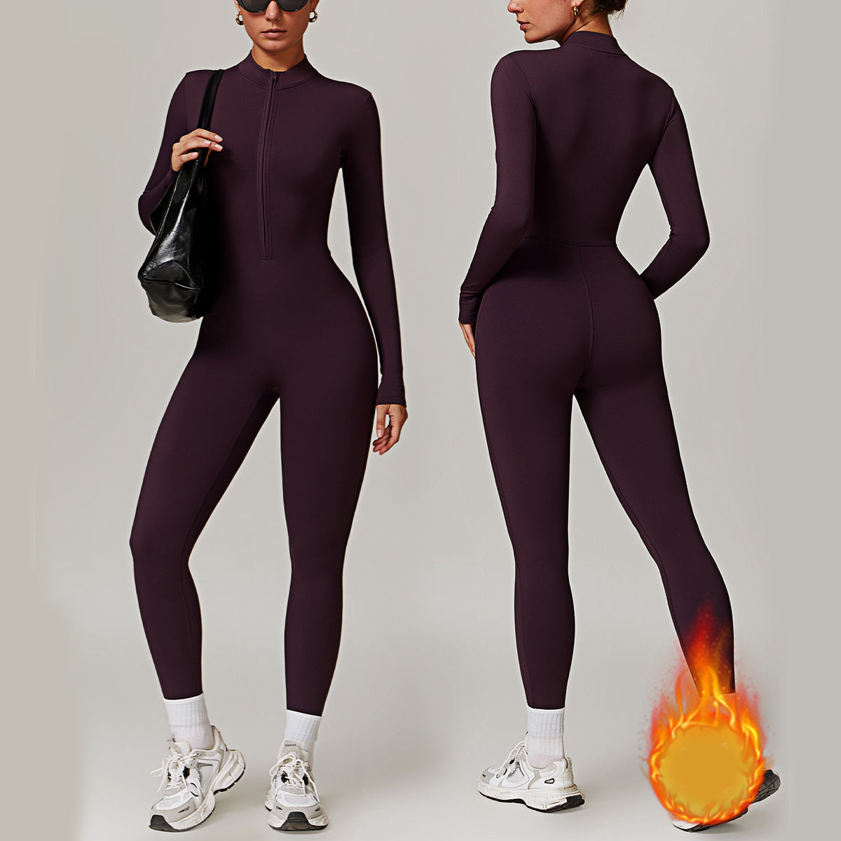 Warm Zipper Jumpsuit – Yoga & Fitness Bodysuit | Honeybee77